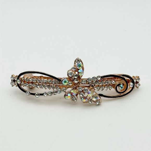 Rose Gold Tone Butterfly Crystal Rhinestone Hair Clip Barrette Party Accessory - Picture 2 of 9